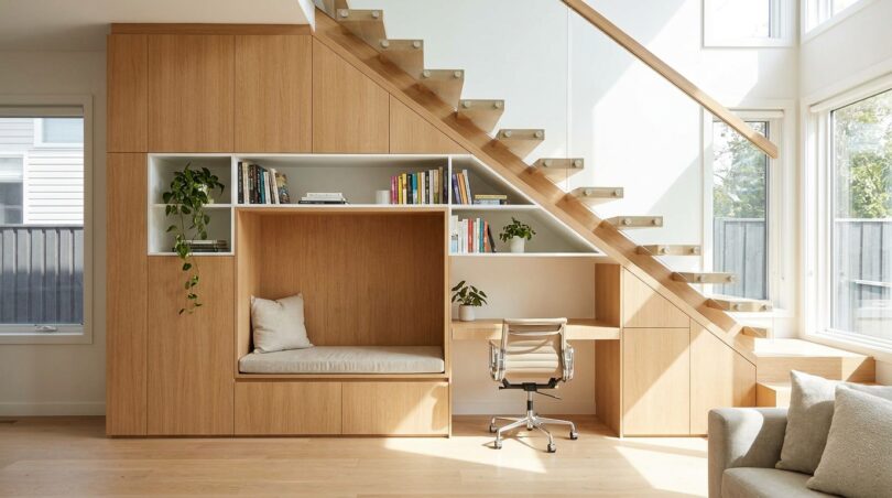 d&eacute;couvrez comment les architectes d&rsquo;int&eacute;rieur r&eacute;volutionnent les espaces sous l&rsquo;escalier en 2026, mettant fin aux placards &agrave; porte battante avec des solutions innovantes et &eacute;l&eacute;gantes.
