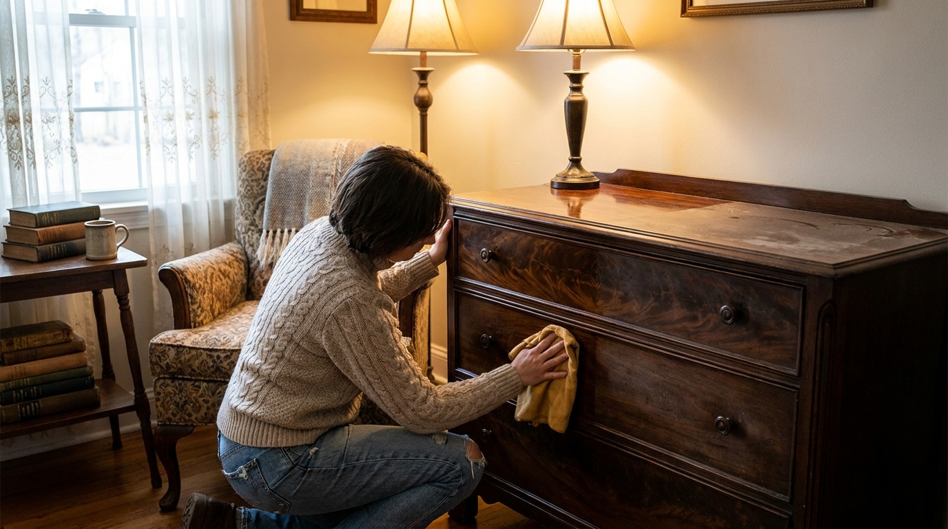 d&eacute;couvrez l'astuce r&eacute;v&eacute;latrice qui a transform&eacute; le nettoyage de mes meubles anciens, apr&egrave;s les avoir nettoy&eacute;s deux fois par semaine sans succ&egrave;s.