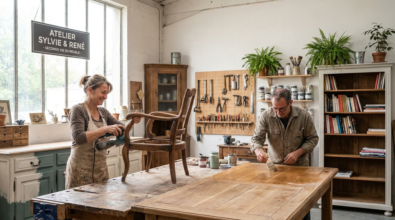 à orvault, sylvie et rené créent une entreprise innovante pour offrir une seconde vie aux meubles, alliant écologique et créativité.