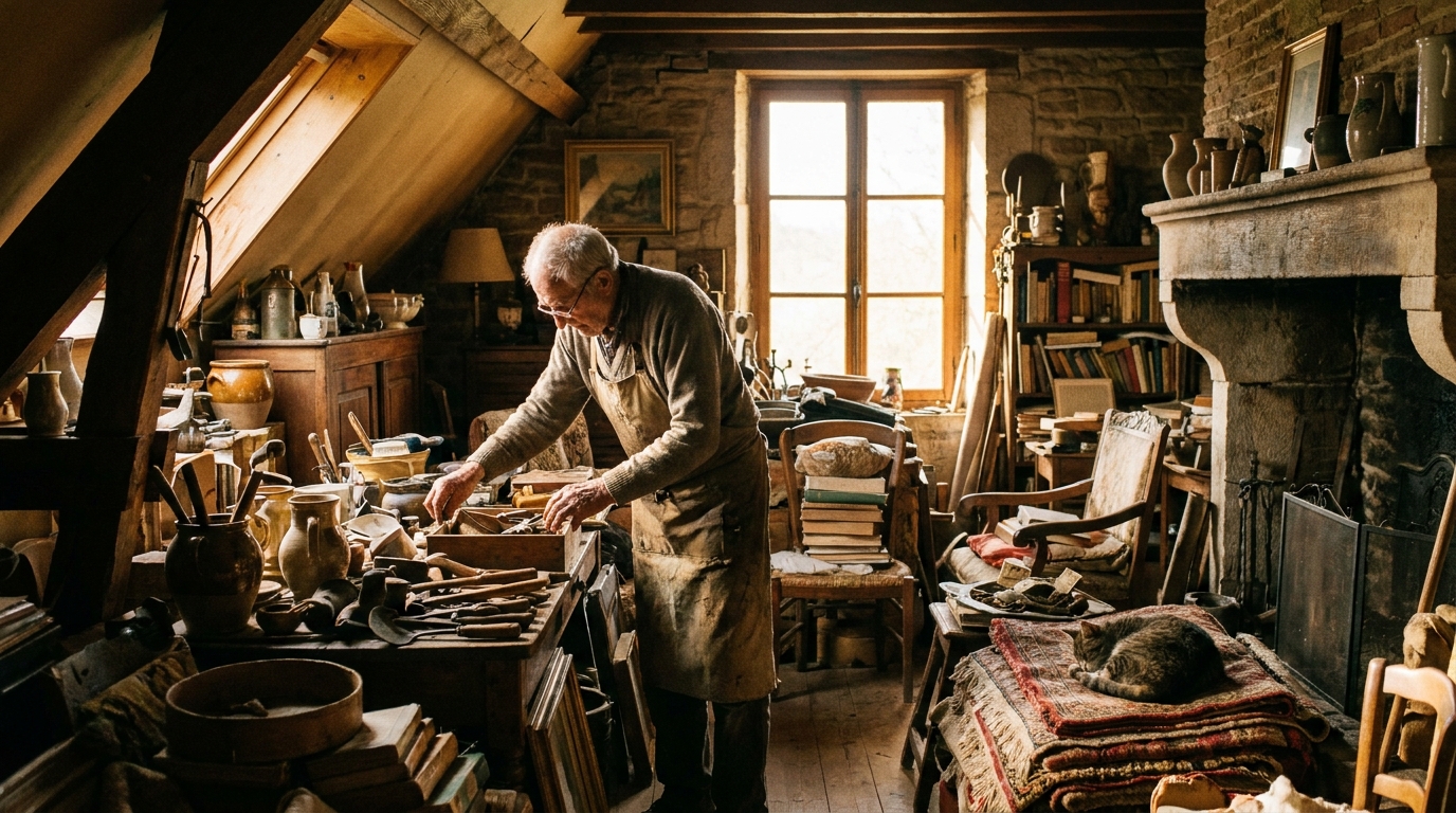 &agrave; nancy, olivier long explore le pass&eacute; en vidant les maisons, alliant d&eacute;couverte d'objets anciens et pr&eacute;servation des souvenirs pr&eacute;cieux.