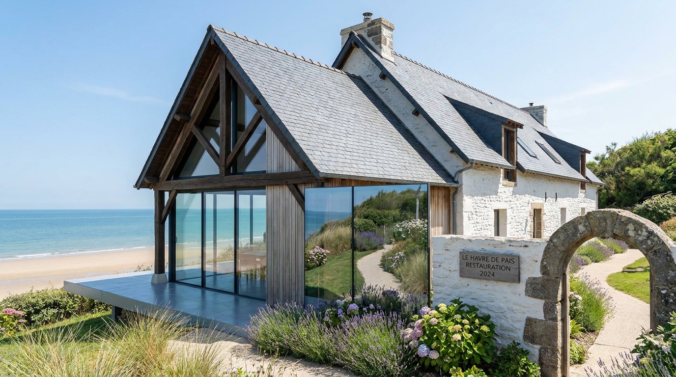 d&eacute;couvrez la transformation spectaculaire d'une maison de p&ecirc;cheur en normandie, r&eacute;alis&eacute;e apr&egrave;s 15 ans d'attente. un projet unique qui m&ecirc;le authenticit&eacute; et modernit&eacute;, &agrave; ne pas manquer !