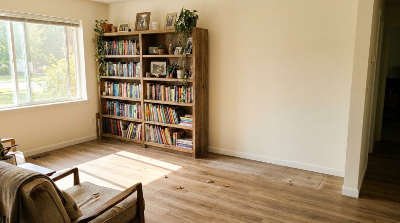 découvrez l'expérience de déplacer une bibliothèque lourde sur un sol vinyle neuf pour libérer un mur et les résultats surprenants après six semaines.