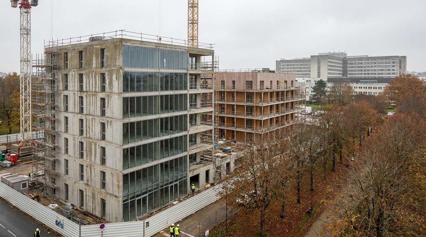 à caen, le chantier de la maison des chercheurs et de la résidence étudiante avance. un projet de 24 millions d’euros dédié à la recherche et au logement étudiant.