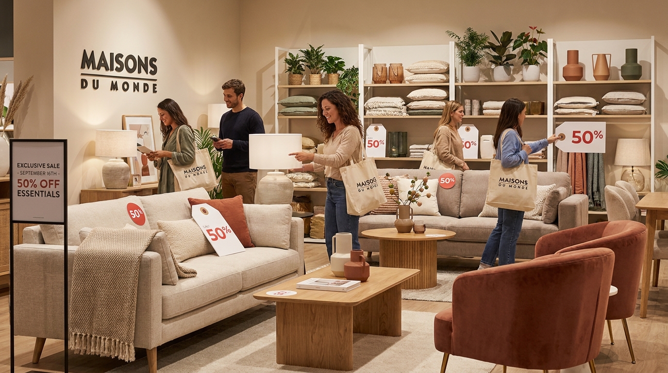 d&eacute;couvrez l'offre incroyable chez maisons du monde le 16 septembre : profitez de -50 % sur une s&eacute;lection d'articles incontournables pour embellir votre int&eacute;rieur !