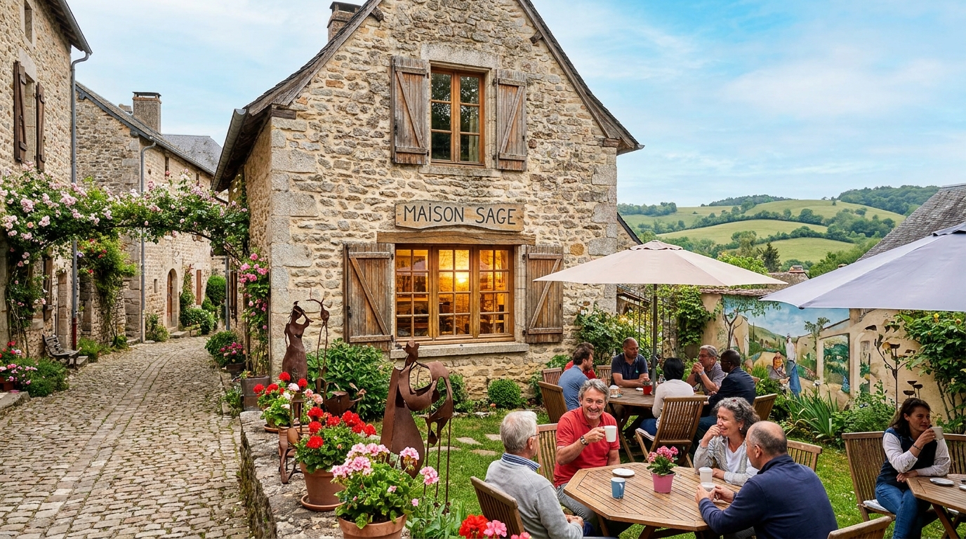 découvrez maison sage à laroque-d'olmes, un lieu unique alliant art et convivialité, idéal pour vivre des moments culturels et chaleureux.
