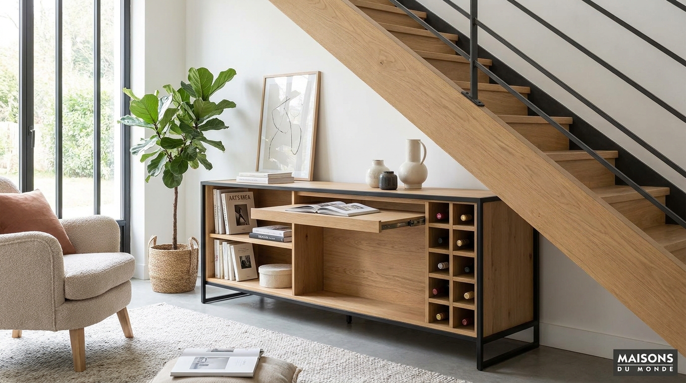 découvrez comment un seul meuble maisons du monde sous mon escalier a transformé l'ambiance de ma maison et impressionné tous mes invités.